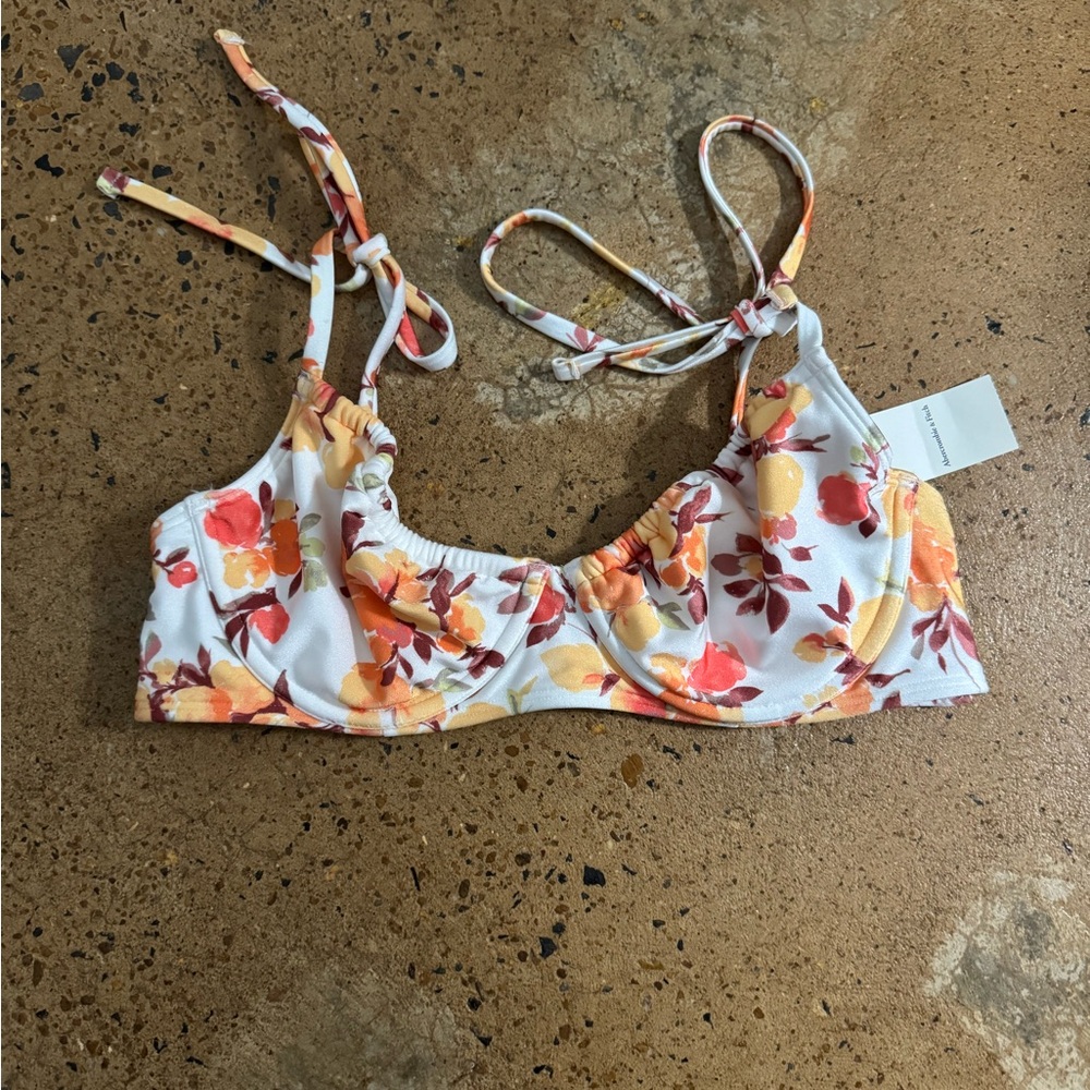 Abercrombie & Fitch Floral Bikini Top - White and Yellow size Medium